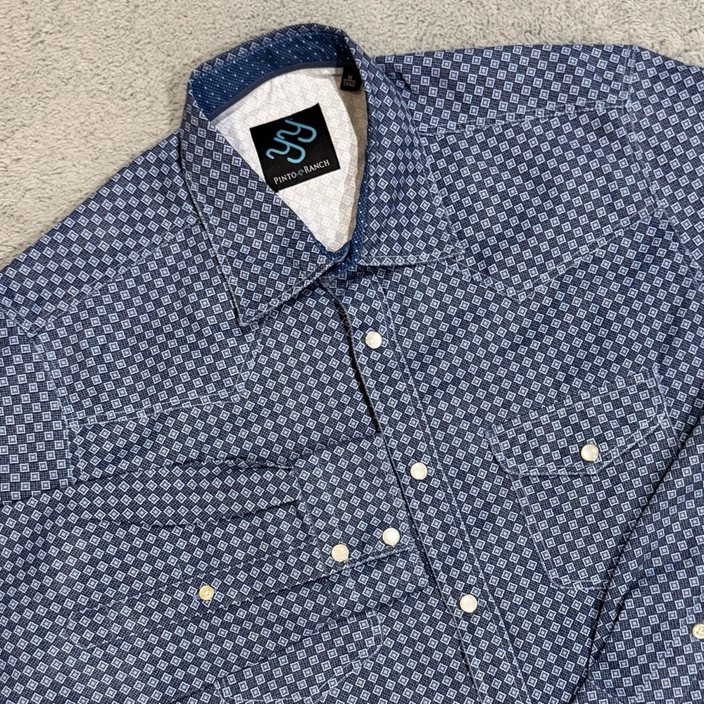 Pinto Ranch YY Western M Pearl Snap Cowboy Micro Geometric Diamond Performance